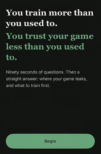 Loop diagnosis screen: You train more than you used to. You trust your game less than you used to.